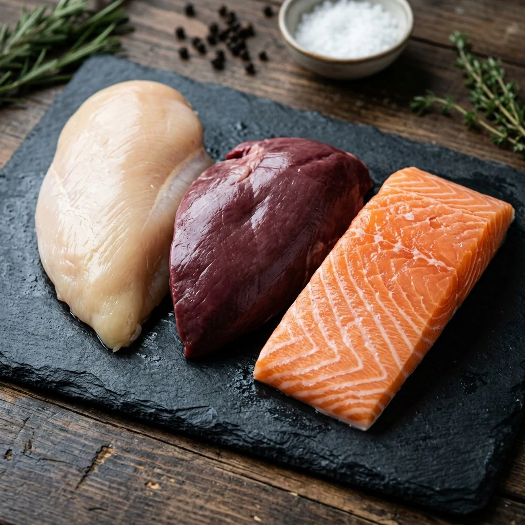 01 - Auswahl: Wir wählen Herstellpartner und Rezepturen nach unseren Standards: hochwertiges Fleisch in Lebensmittelqualität von einem Familienbetrieb aus Schleswig-Holstein.